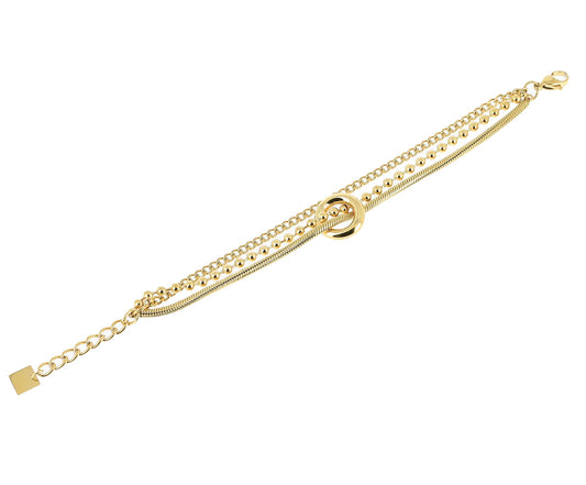 ZAG Bijoux Armband Dreireihig Kugelkette Panzerkette Schlangenkette Ring-Element Edelstahl Gold Plattiert