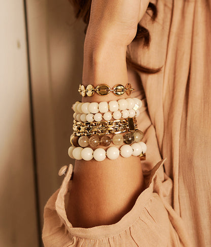 ZAG Bijoux Armband Kahvi Kaffeebohnen-Glieder Edelstahl Vergoldet Stacking-Look