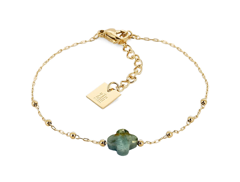 ZAG Bijoux Armband Filigran Kleeblatt Afrikanischer Türkis Facettiert Gold Plattiert Edelstahl 