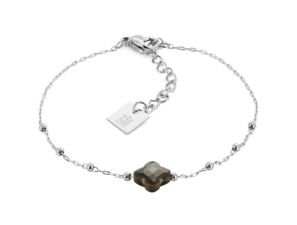 ZAG Bijoux Armband Filigran Kleeblatt Perlmutt Grau Facettiert Edelstahl Silber