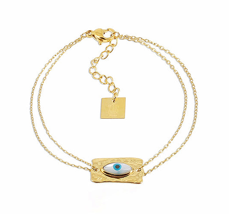 ZAG Bijoux Armband Doppelreihig Nazar Eye Eckig Edelstahl Vergoldet Stacking-Look
