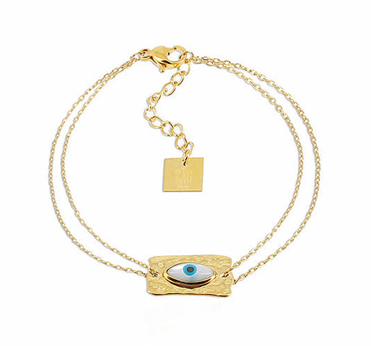 ZAG Bijoux Armband Doppelreihig Nazar Eye Eckig Edelstahl Vergoldet Stacking-Look