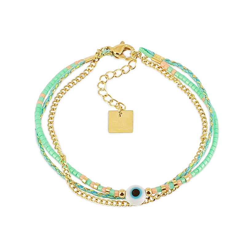 ZAG Bijoux Armband Nazar Eye Dreireihig Perlen Türkis Edelstahl Vergoldet