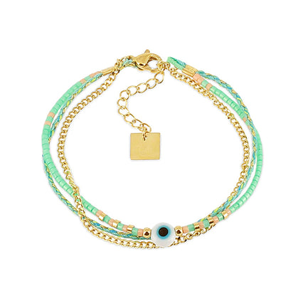 ZAG Bijoux Armband Nazar Eye Dreireihig Perlen Türkis Edelstahl Vergoldet