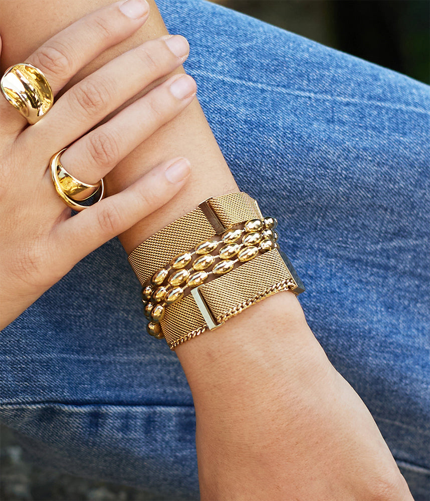ZAG Bijoux Armband Nyra Erbsglieder 3-reihig Edelstahl Vergoldet Detail