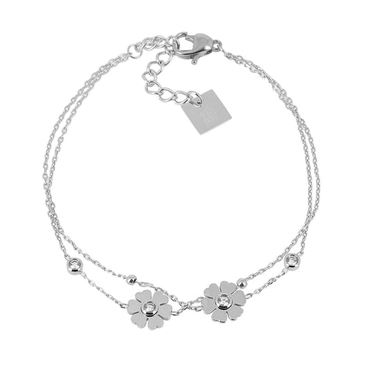 ZAG Bijoux Armband Doppelreihig Blumen-Motive Zirkonia Edelstahl Silber