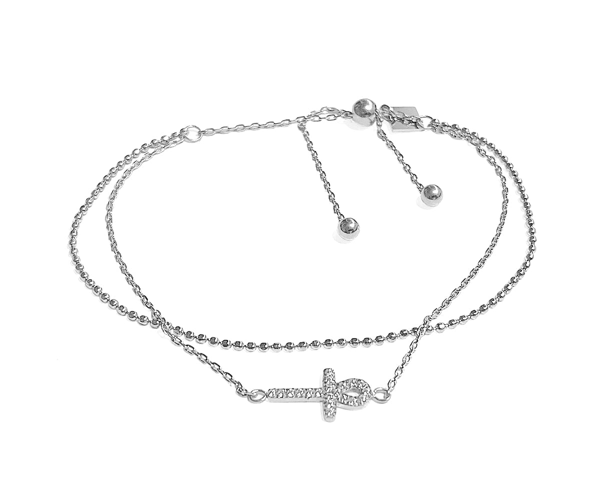 ZAG ijoux Armband Doppelreihig Kreuz Pavé Zirkonia Edelstahl Silber Zugverschluss