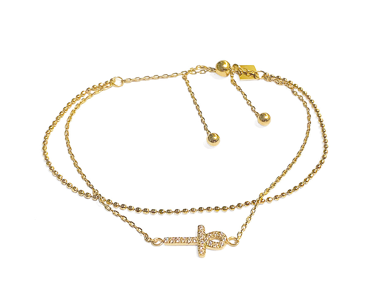 ZAG ijoux Armband Doppelreihig Kreuz Pavé Zirkonia Gold Plattiert Zugverschluss
