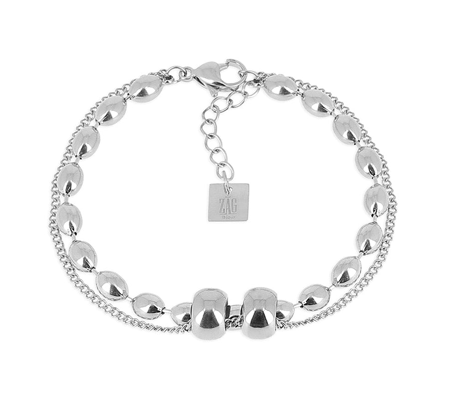 ZAG Bijoux Armband Zweireihig Rumi Erbsmuster Panzerkette Edelstahl Silber Plattiert Bewegliche Elemente Längenverstellbar
