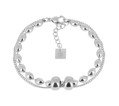ZAG Bijoux Armband Zweireihig Rumi Erbsmuster Panzerkette Edelstahl Silber Plattiert Bewegliche Elemente Längenverstellbar