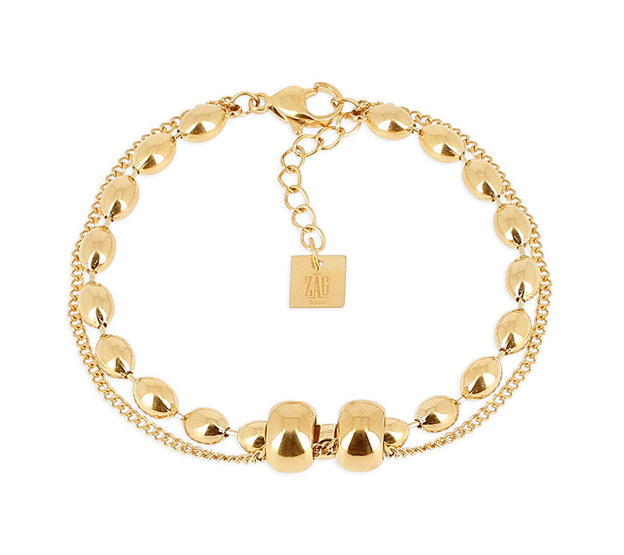 ZAG Bijoux Armband Zweireihig Rumi Erbsmuster Panzerkette Edelstahl Vergoldet Bewegliche Elemente Längenverstellbar