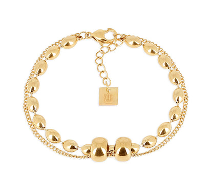 ZAG Bijoux Armband Zweireihig Rumi Erbsmuster Panzerkette Edelstahl Vergoldet Bewegliche Elemente Längenverstellbar