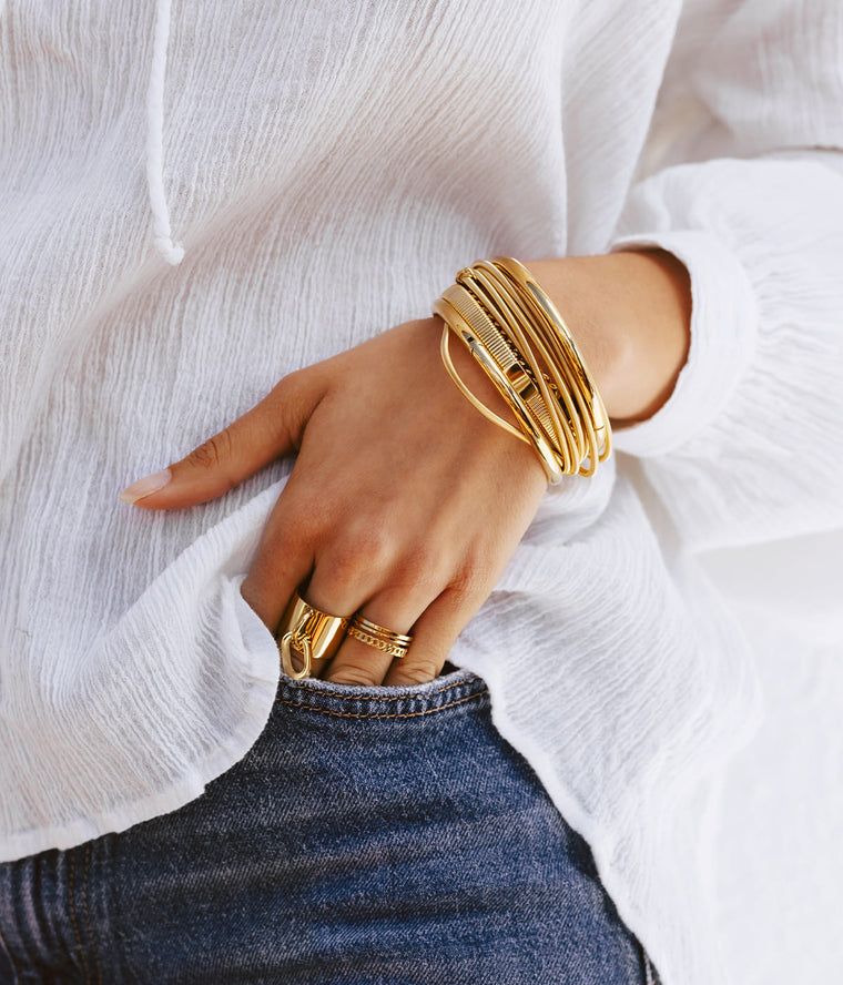 ZAG Bijoux Armreifen Glatt Edelstahl Gold Plattiert Poliert Stacking 