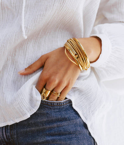 ZAG Bijoux Armreifen Glatt Edelstahl Gold Plattiert Poliert Stacking 