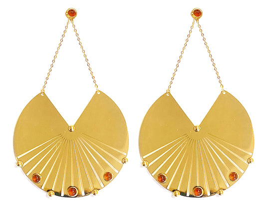 ZAG Bijoux Boho Ohrringe Chandeliers Carneol 8 cm Lang Gold Plattiert Edelstahl