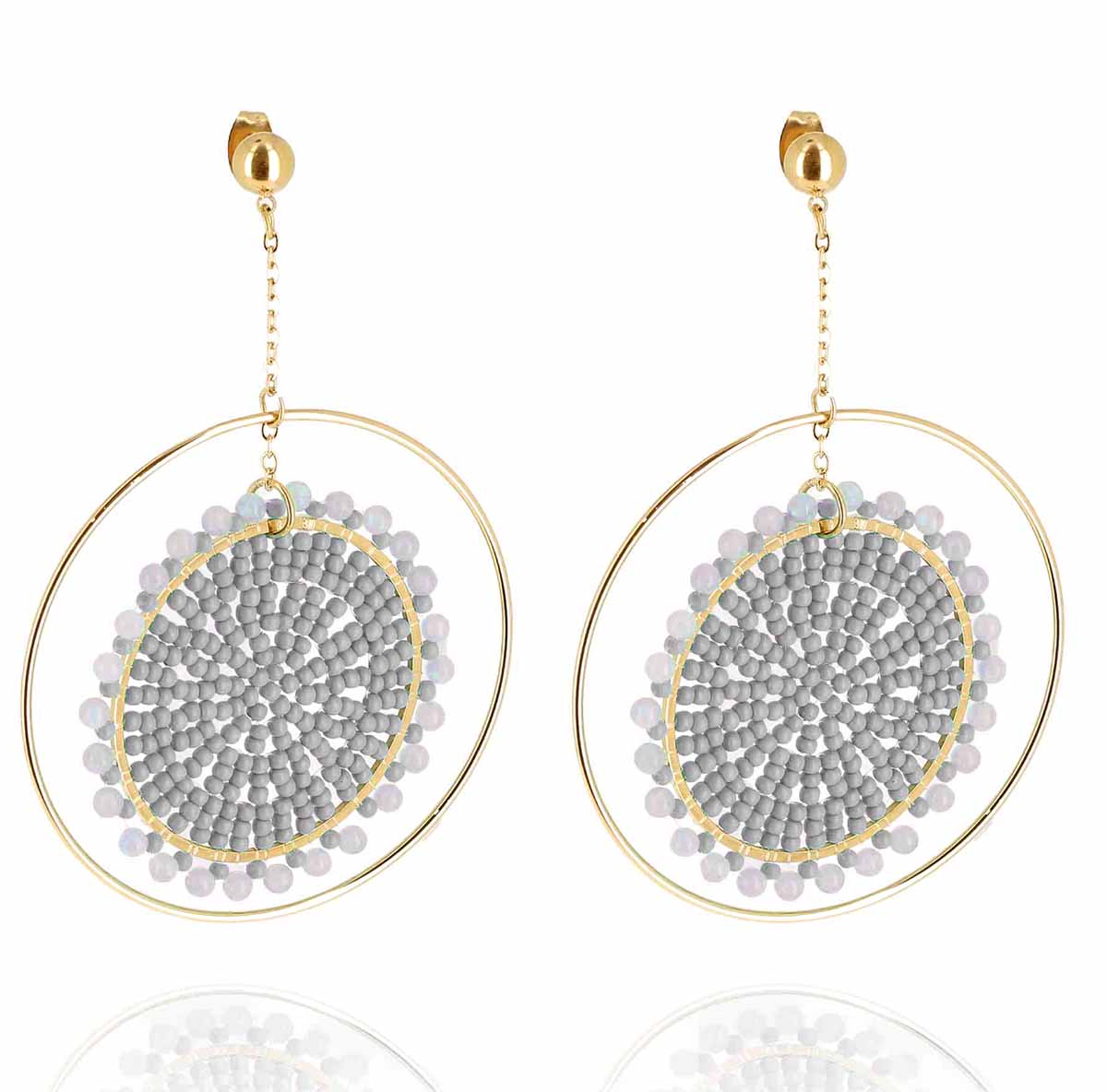 ZAG Bijoux Boho Ohrringe Perlen Grau Edelstahl Gold Plattiert