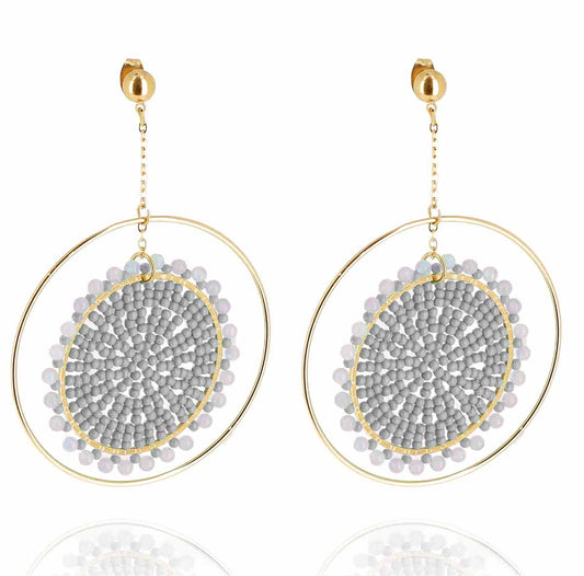 ZAG Bijoux Boho Ohrringe Perlen Grau Edelstahl Gold Plattiert
