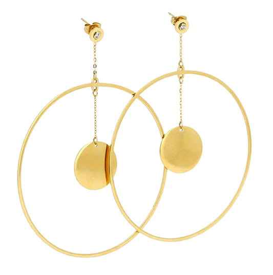 ZAG Bijoux Boho Ohrringe Edelstahl  8 cm Lang Ring-Elemente Gold Plattiert