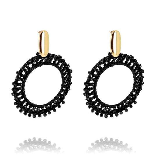 ZAG Bijoux Boho Ohrringe Pearls Black Schwarze Perlenstickerei Vergoldet Edelstahl