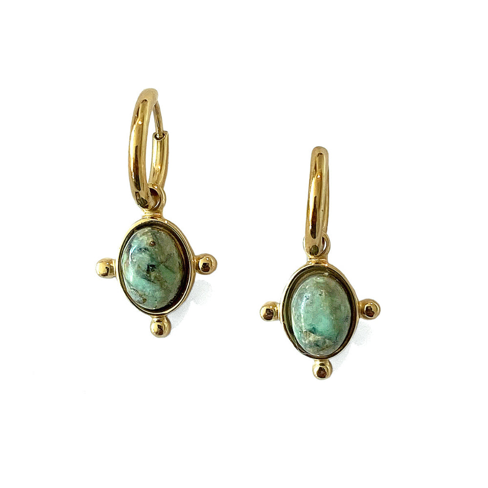 ZAG Bijoux Charniercreolen 12 mm Afrikanischer Tuerkis Krappenfassung Edelstahl Vergoldet