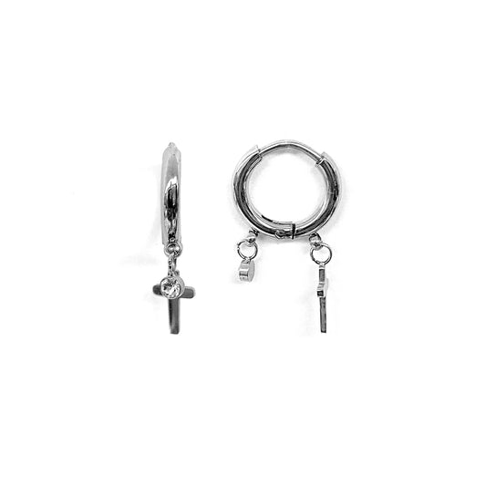 ZAG Bijoux Charniercreolen 12 mm Kreuz-Anhänger Zirkonia Edelstahl Silber