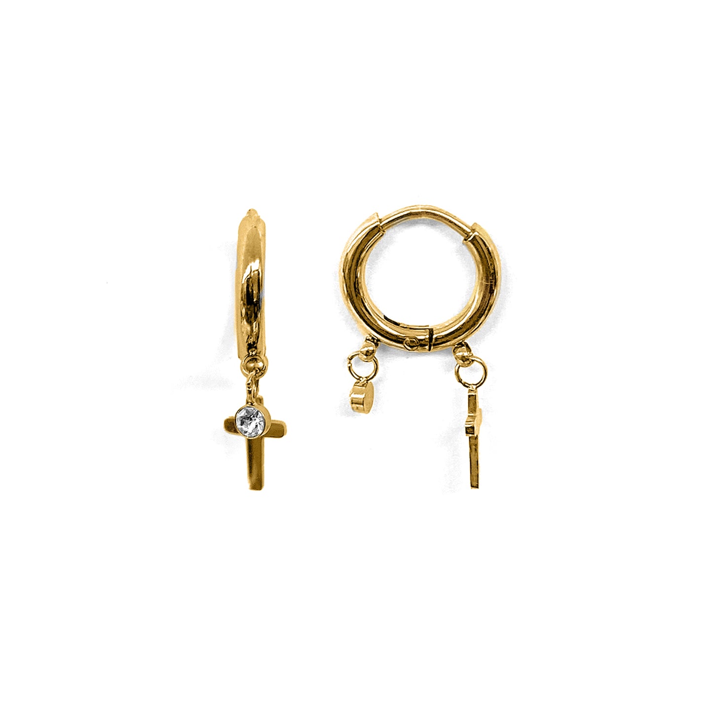 ZAG Bijoux Charniercreolen 12 mm Kreuz-Anhänger Zirkonia Edelstahl Vergoldet