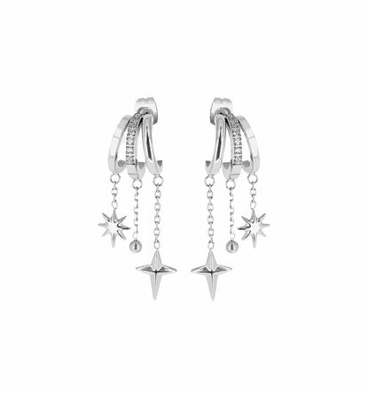 ZAG Bijoux Creolen Dreireihig Stern Kreuz Kugel Anhänger Zirkonia-Steine Edelstahl Silber