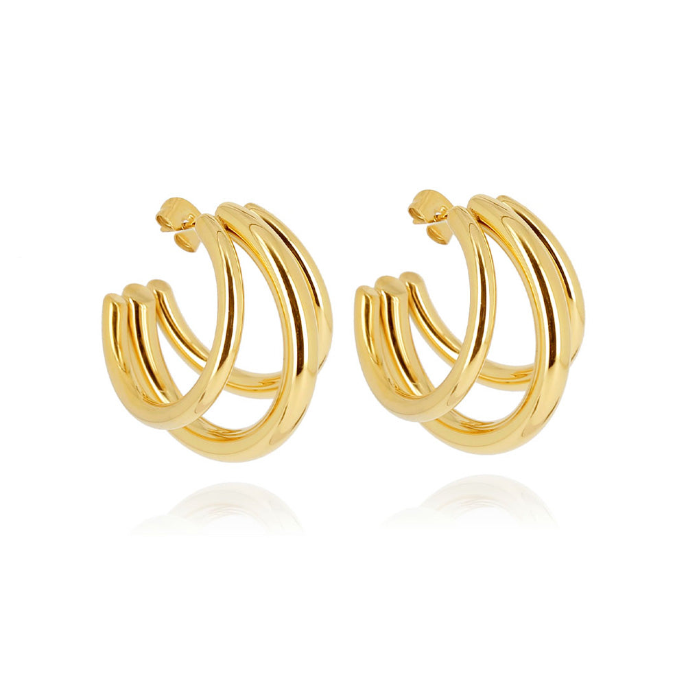ZAG Bijoux Creolen Dreireihig Leicht 3 cm Gold Plattiert Edelstahl