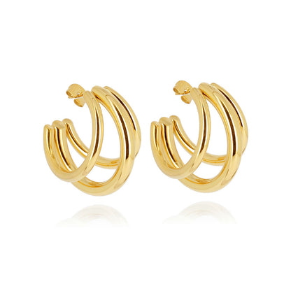 ZAG Bijoux Creolen Dreireihig Leicht 3 cm Gold Plattiert Edelstahl