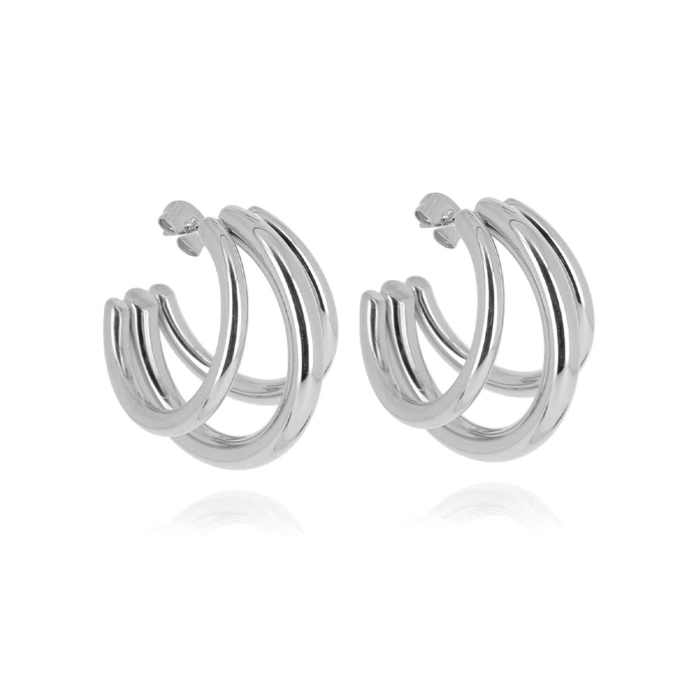 ZAG Bijoux Creolen Dreireihig Leicht 3 cm Edelstahl Silber Plattiert