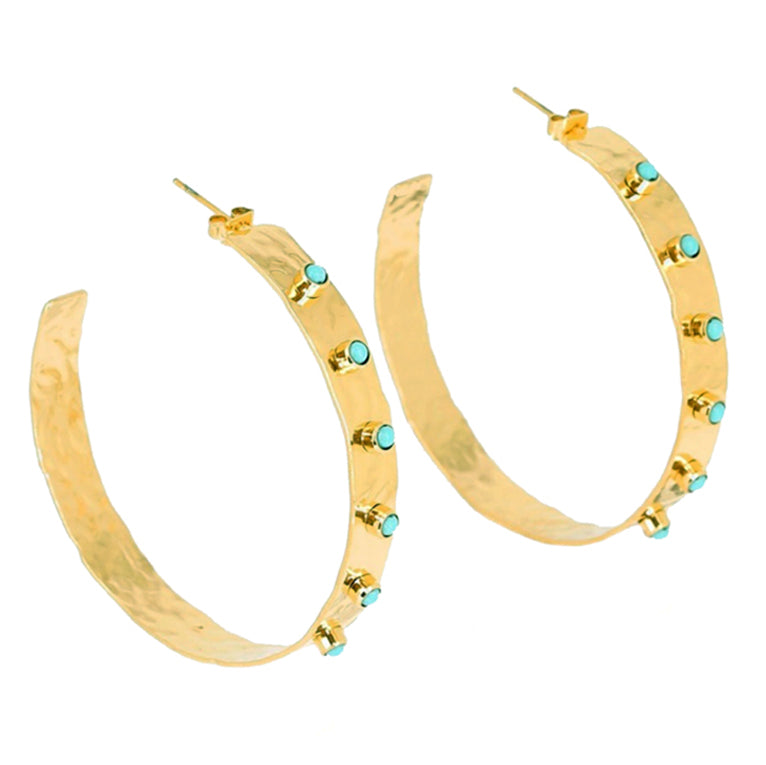 ZAG Bijoux Boho Creolen Gehämmert Türkis 5 cm Gold Plattiert Edelstahl
