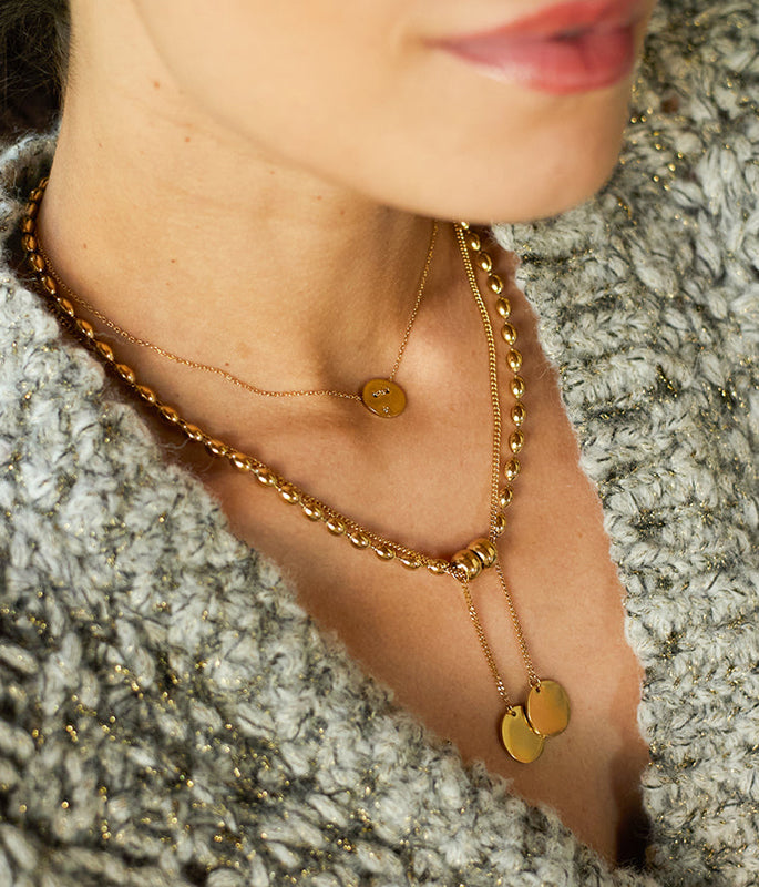 ZAG Bijoux Doppelkette Rumi Panzerkette Erbsmuster Gold Plattiert Edelstahl Längenverstellbar Model