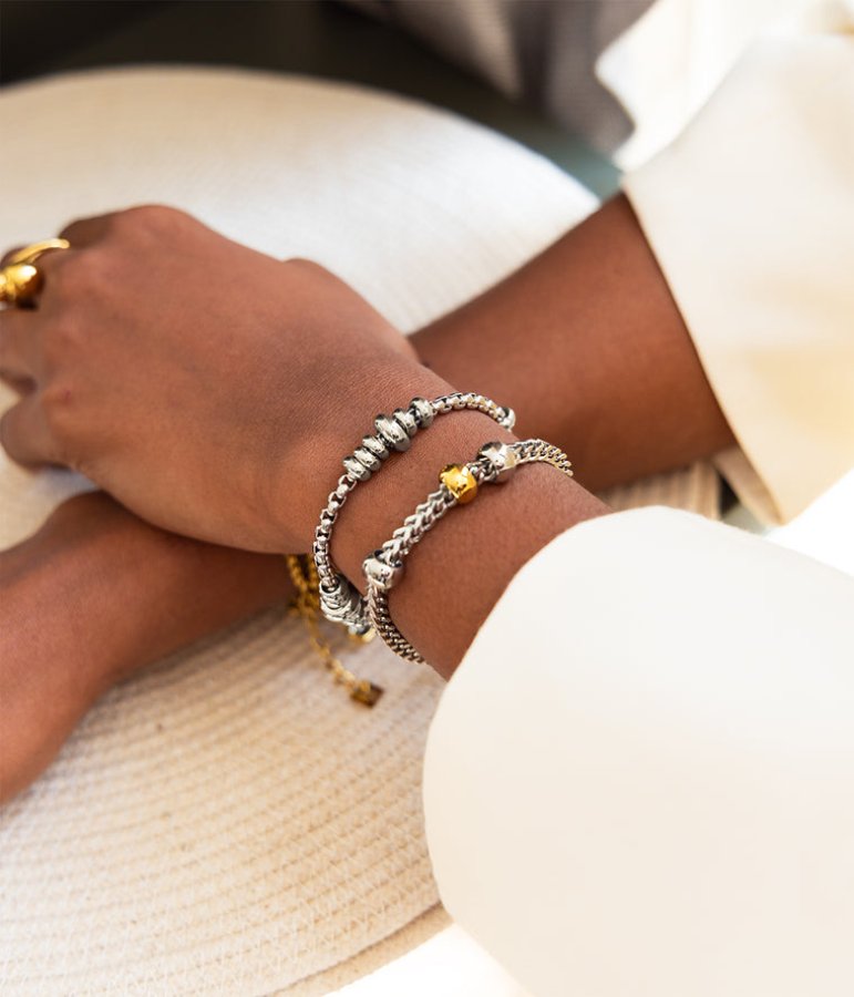 ZAG Bijoux Armband Yuki Edelstahl Silber Gold Plattiert Bewegliche Elemente Längenverstellbar