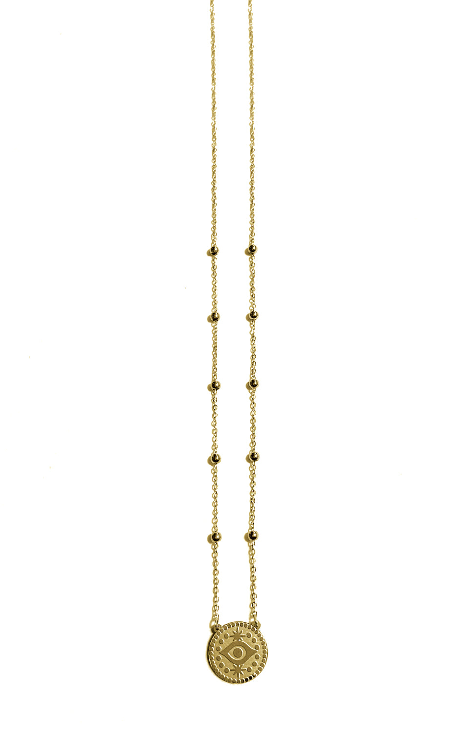 ZAG Bijoux Filigrane Erbskette Kugeln Nazar-Eye-Anhänger Rund Edelstahl Gold Plattiert