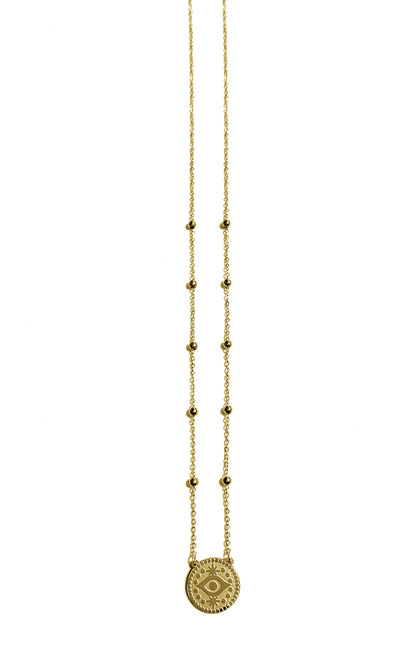 ZAG Bijoux Filigrane Erbskette Kugeln Nazar-Eye-Anhänger Rund Edelstahl Gold Plattiert