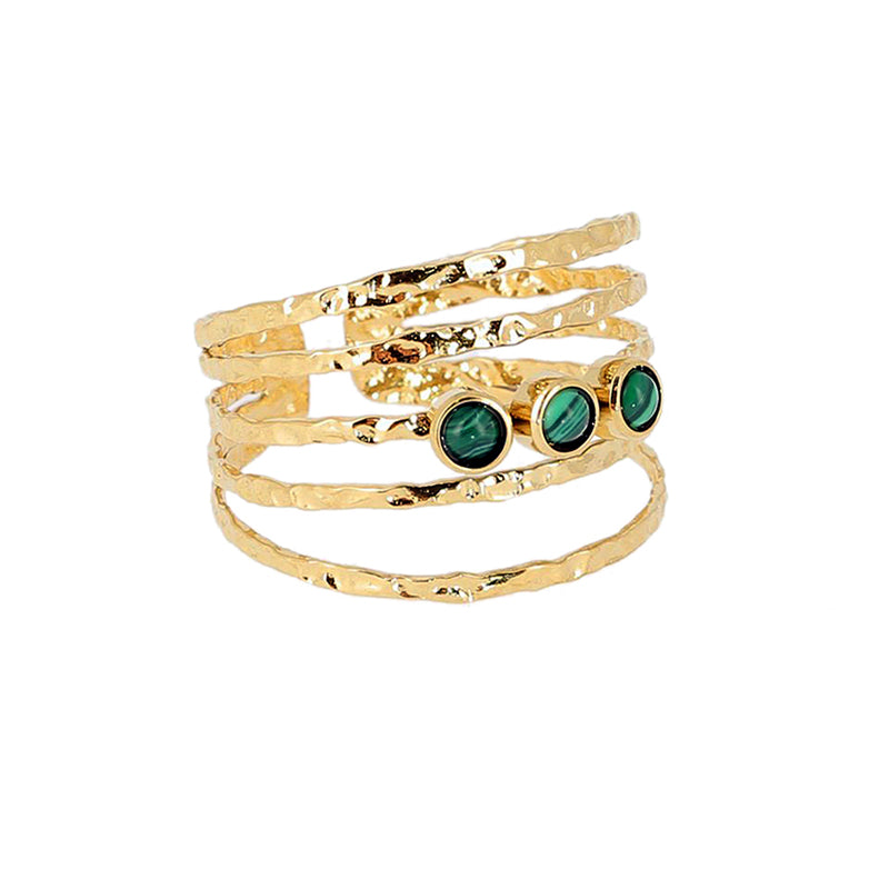 ZAG Bijoux 5-Reihiger Ring Malachit Edelstahl Gold Plattiert