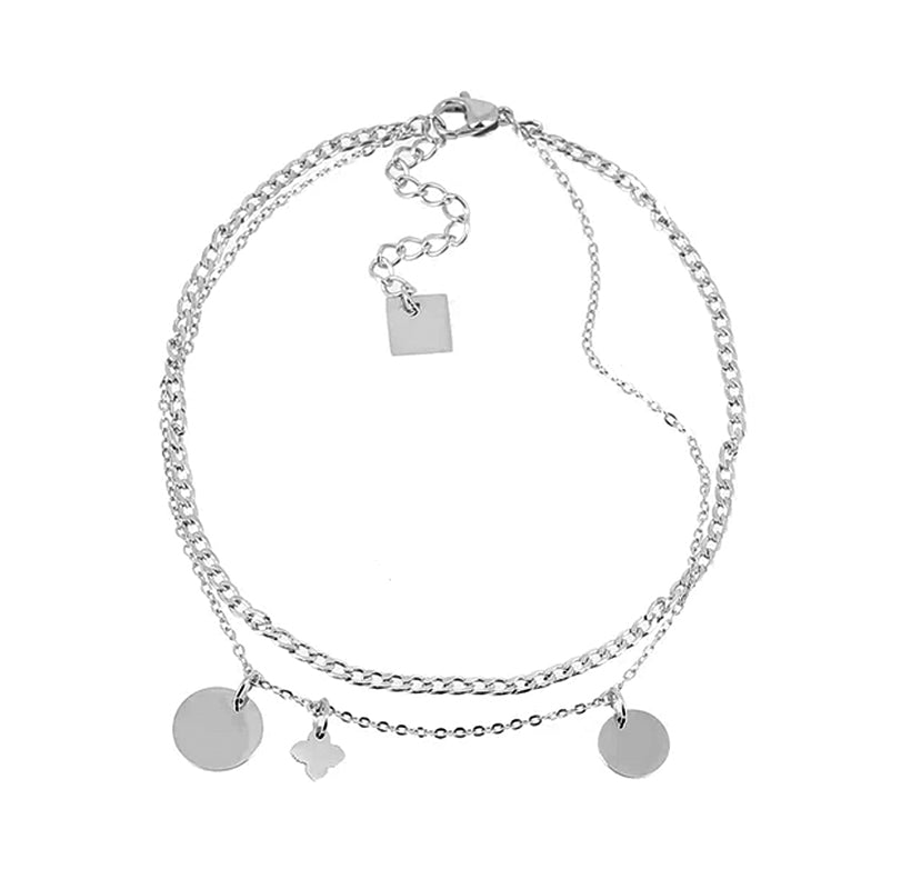 ZAG Bijoux Fusskette Zweireihig Charms-Anhänger Edelstahl Silber