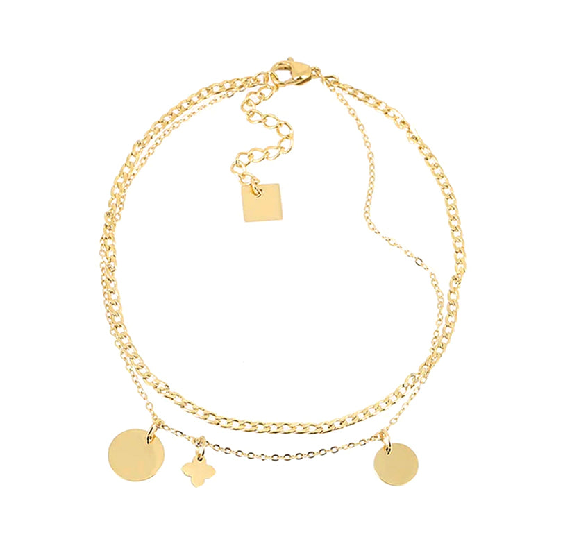 ZAG Bijoux Fusskette Zweireihig Charms-Anhänger Gold Plattiert Edelstahl 