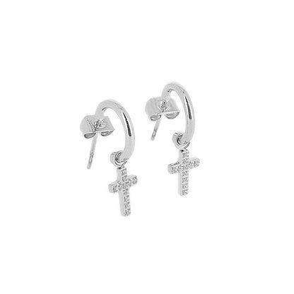 ZAG Bijoux Halbcreolen Klein Kreuz Pavé Zirkonia Edelstahl Silber