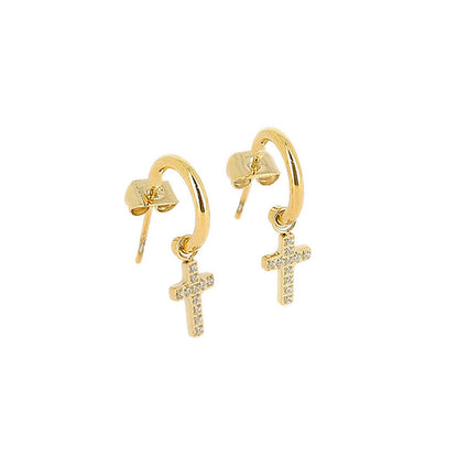 ZAG Bijoux Halbcreolen Klein Kreuz Pavé Zirkonia Gold Plattiert Edelstahl
