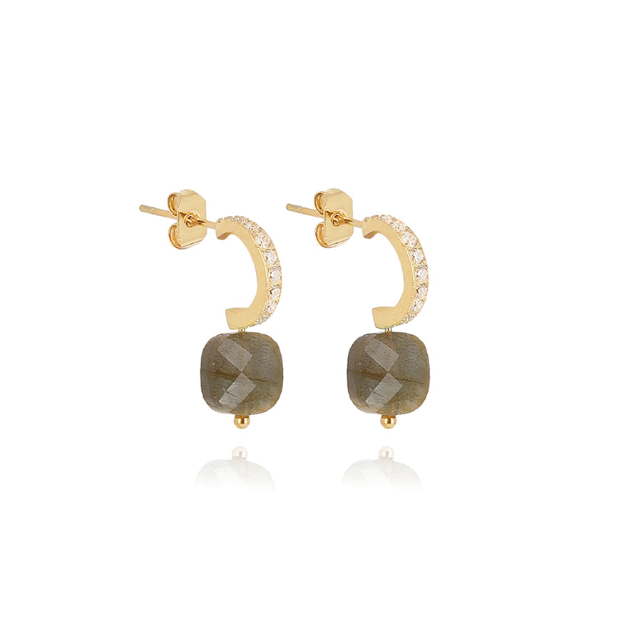 ZAG Bijoux Halbcreolen Klein Pavé Zirkonia Labradorit Facettiert Stacking-Look