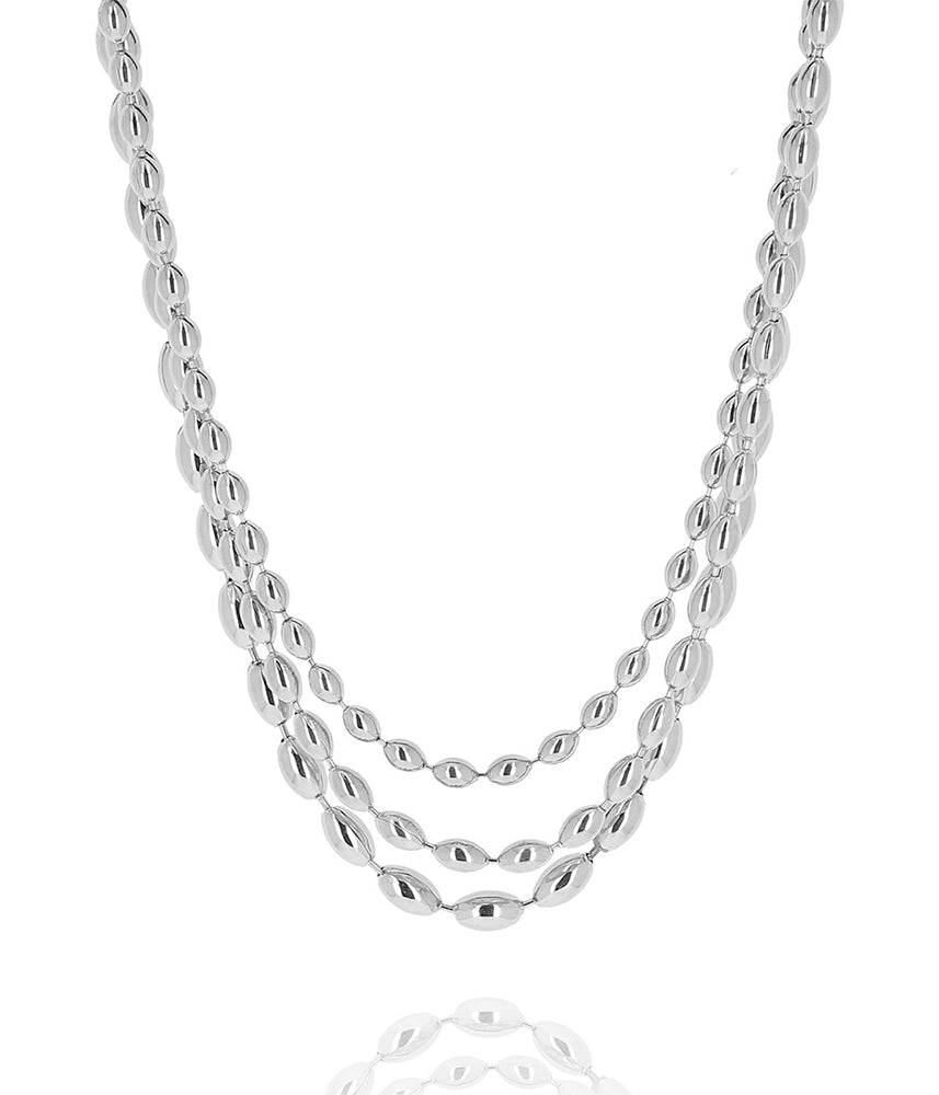 ZAG Bijoux Kette Caddy Erbsglieder Dreireihig Edelstahl Silber Layering-Look