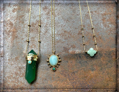ZAG Bijoux Ketten Chalcedon Hellblau Malachit Anhänger Edelstahl Gold Plattiert Layering-Look