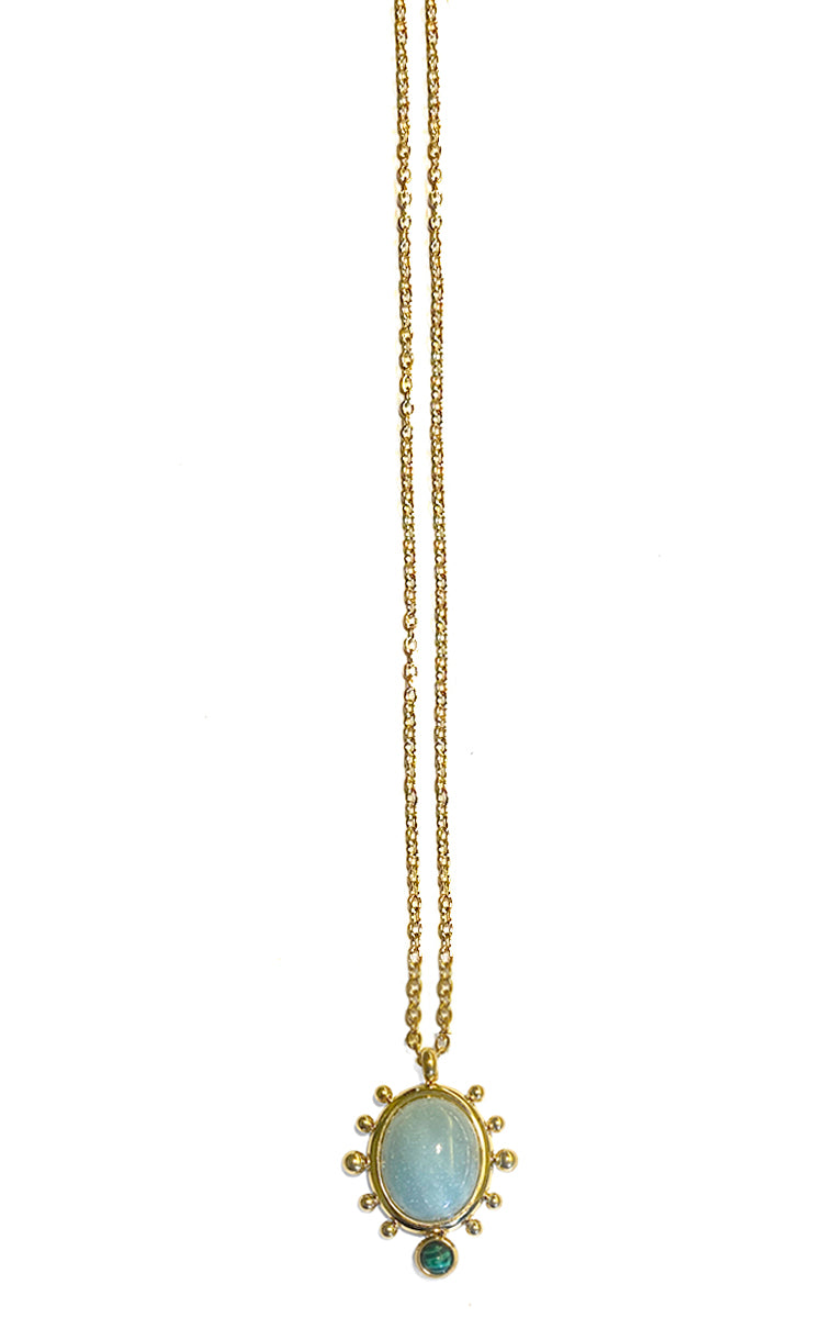 ZAG Bijoux Kette Chalcedon Hellblau Malachit Anhänger Edelstahl Gold Plattiert