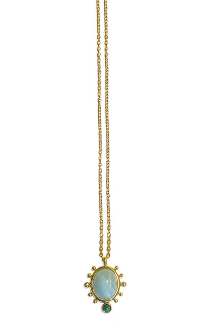 ZAG Bijoux Kette Chalcedon Hellblau Malachit Anhänger Edelstahl Gold Plattiert