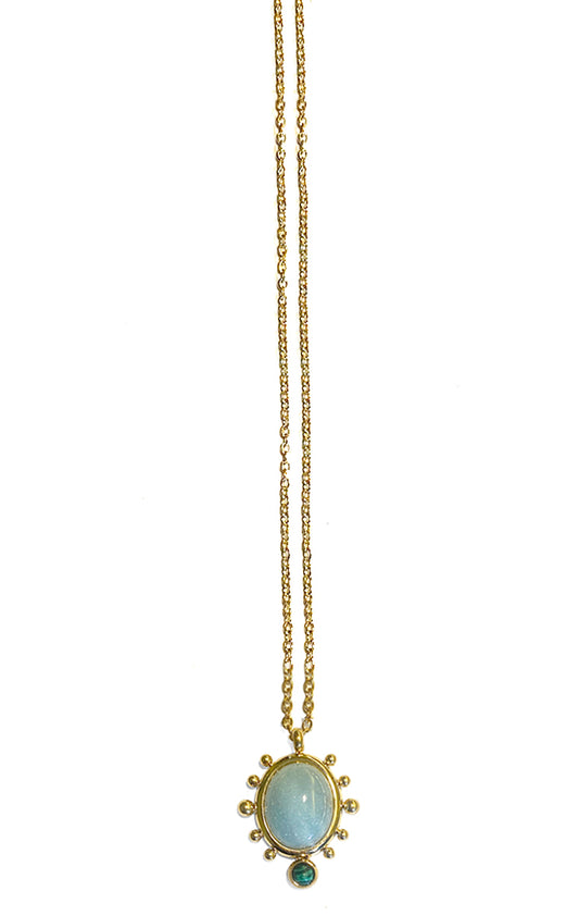 ZAG Bijoux Kette Chalcedon Hellblau Malachit Anhänger Edelstahl Gold Plattiert