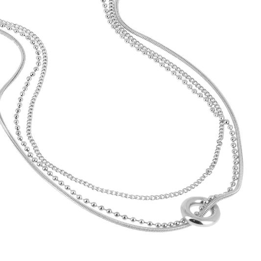 ZAG Bijoux Kette Dreireihig Kugelkette Panzerkette Schlangenkette Ring-Anhänger 90 cm Lang Edelstahl Silber Plattiert