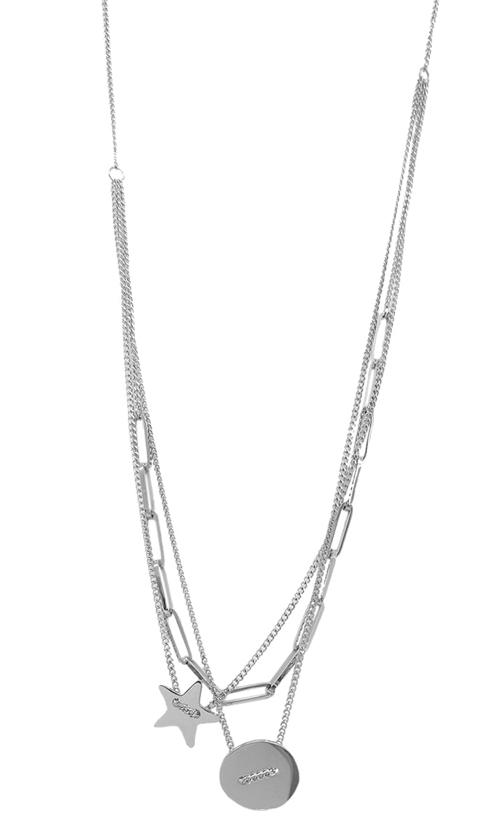 ZAG Bijoux Kette Dreireihi Stern Charms Edelstahl Silber Layering-Look