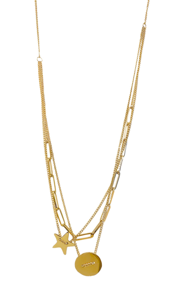 ZAG Bijoux Kette Dreireihi Stern Charms Edelstahl Gold Plattiert Layering-Look