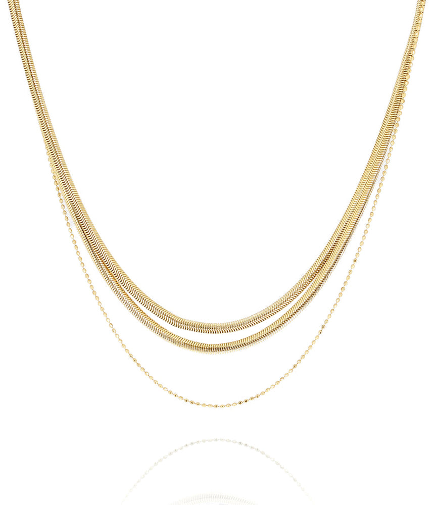 ZAG Bijoux Kette Dreireihig Verschiedene Kettenmuster Edelstahl Gold Plattiert
